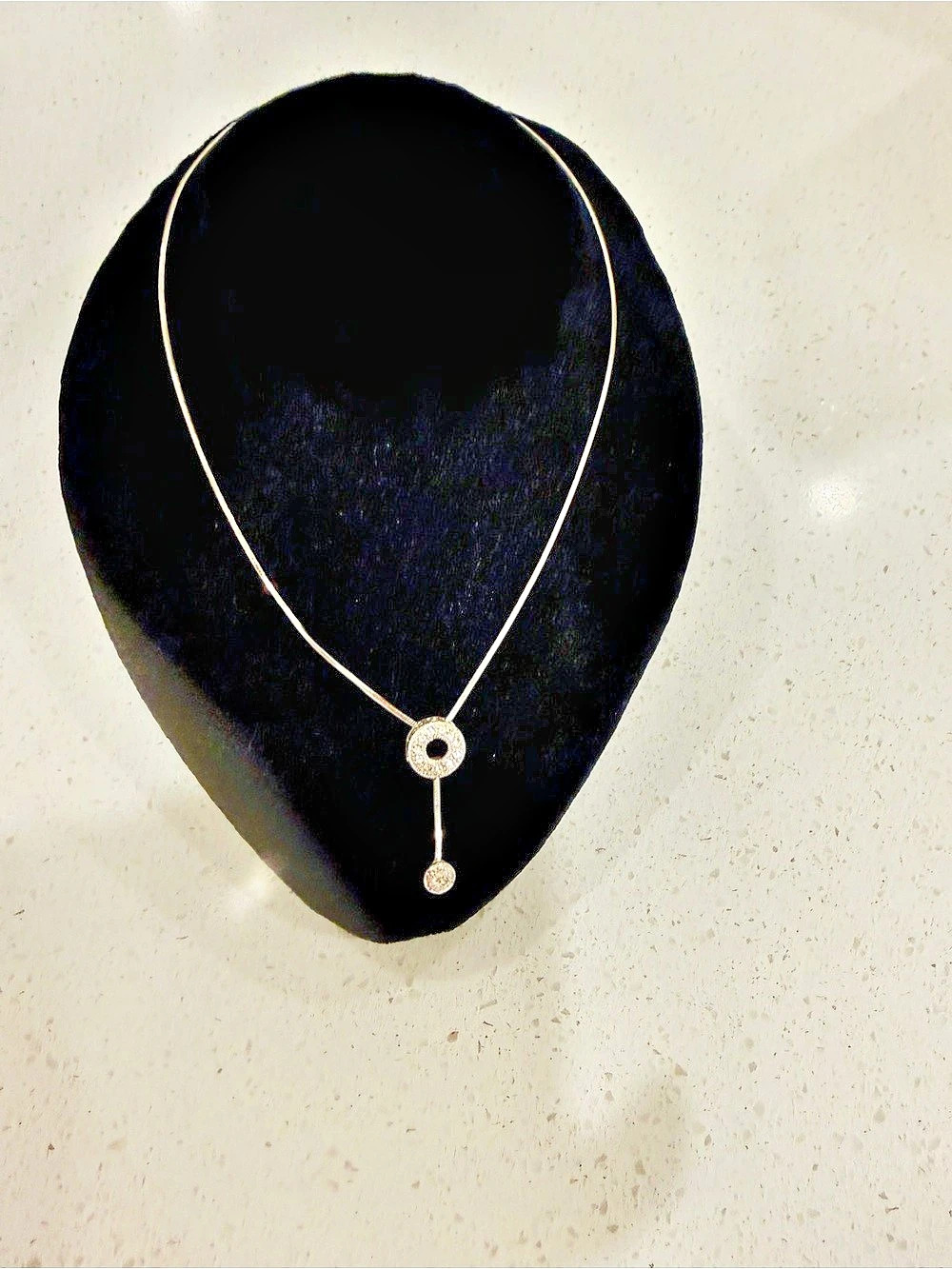 Silver-Tone Y Necklace with Crystal Pendant